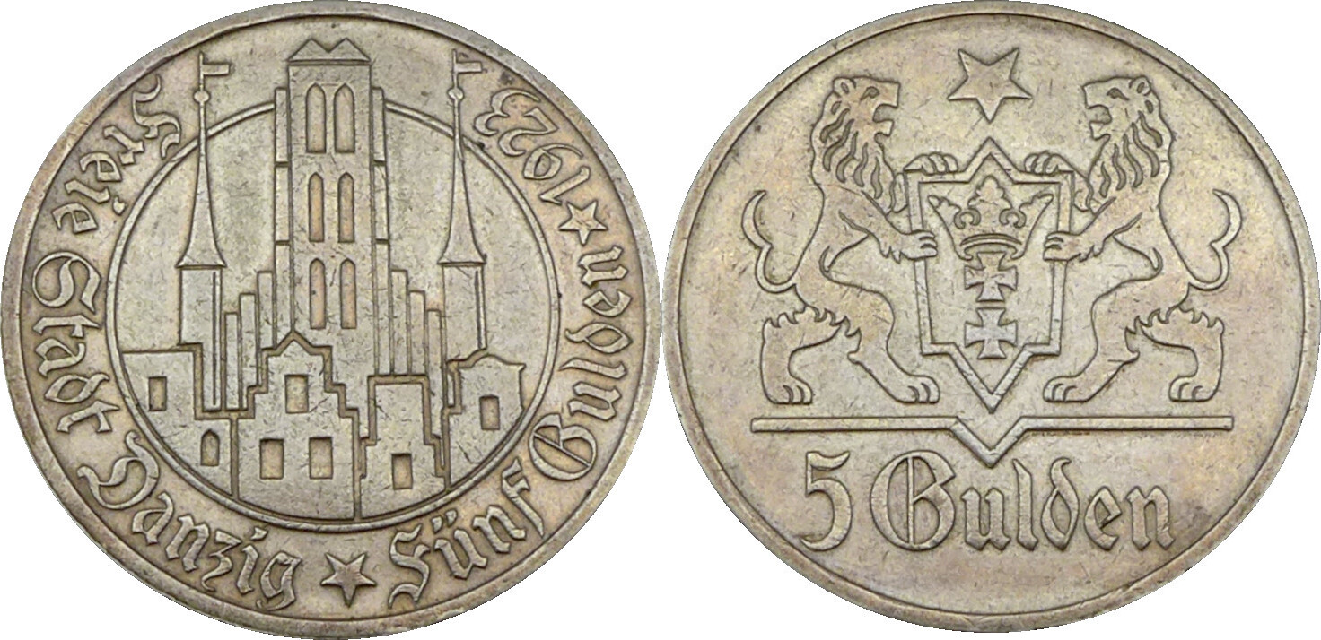 Polen Danzig 5 Gulden 1923 Fünf Gulden Freie Stadt Danzig