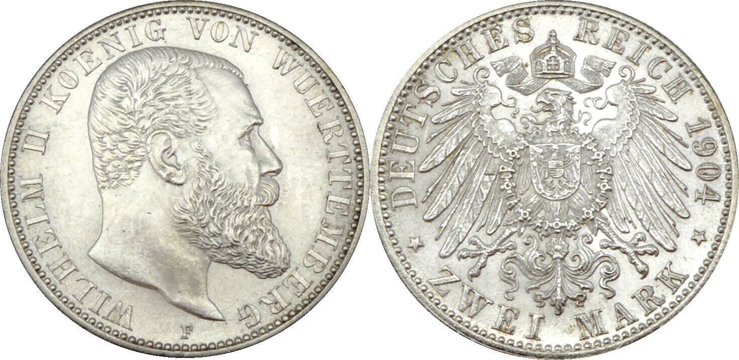 2 Mark 1904 F Wilhelm II 1891 1918 König von Württemberg Zwei