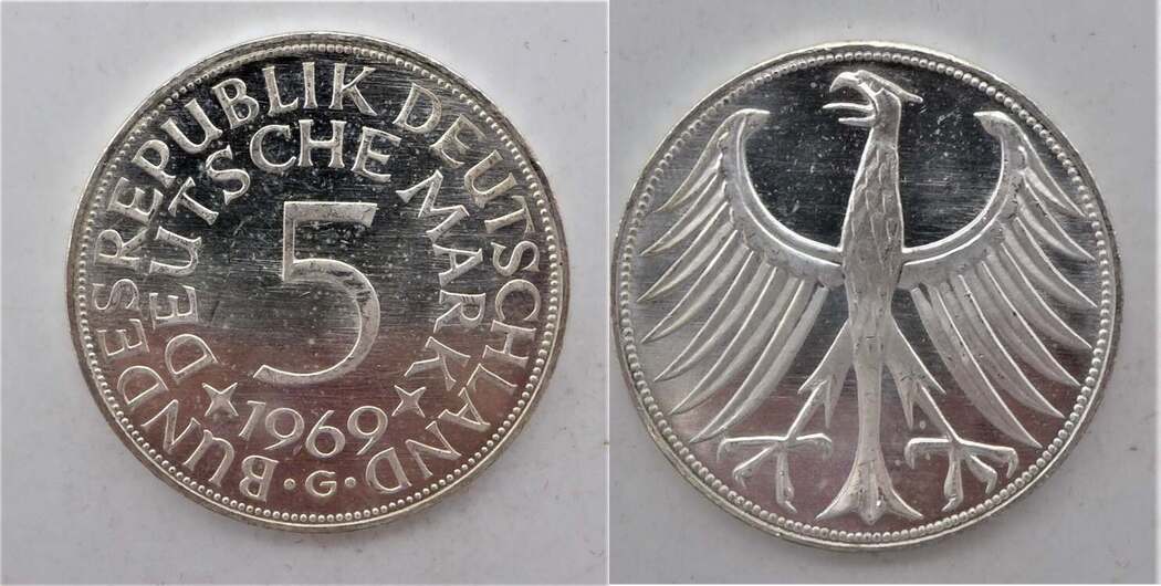 Bundesrepublik Deutschland BRD 5 Deutsche Mark 1969 G Fünf Mark