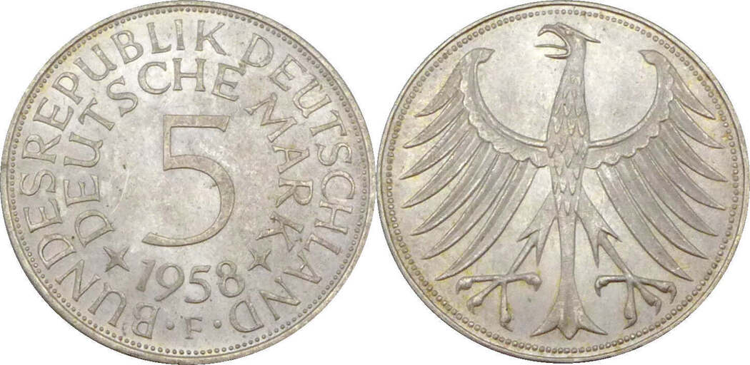 Bundesrepublik Deutschland BRD 5 Deutsche Mark 5 DM 1958 F Fünf