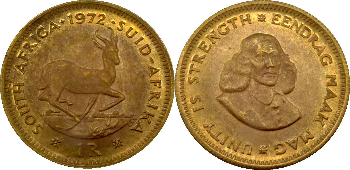 Südafrika 1 Rand 1972 Springbock Jan van Riebeeck Stgl leichte