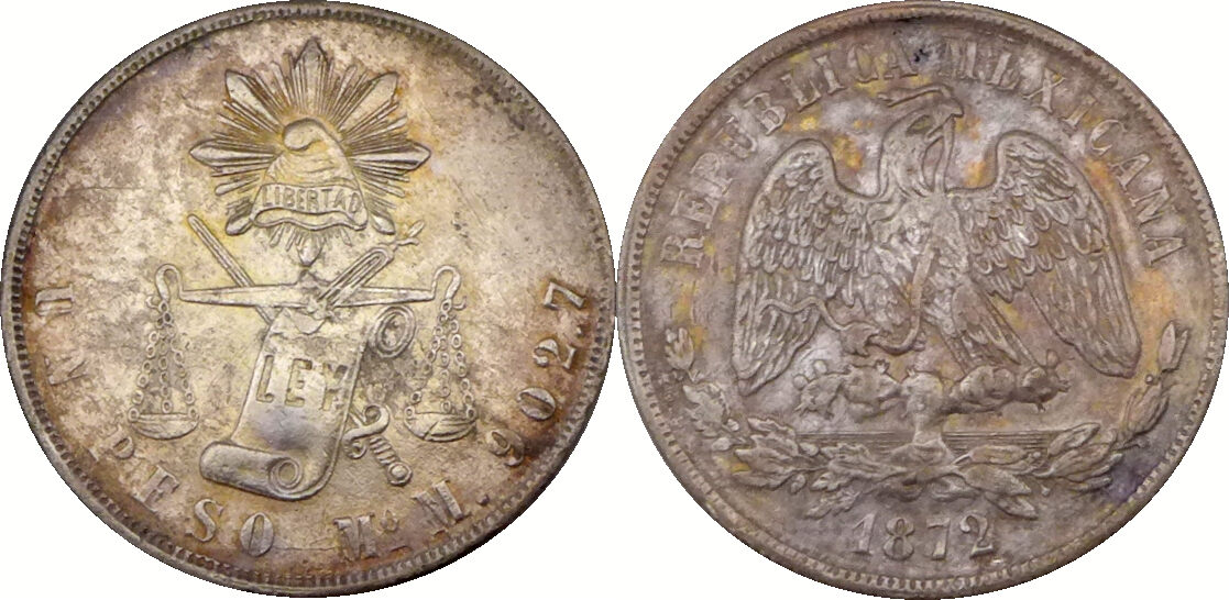 Mexiko 1 Peso 1872 Mo M Libertad Un Peso Republica Mexicana