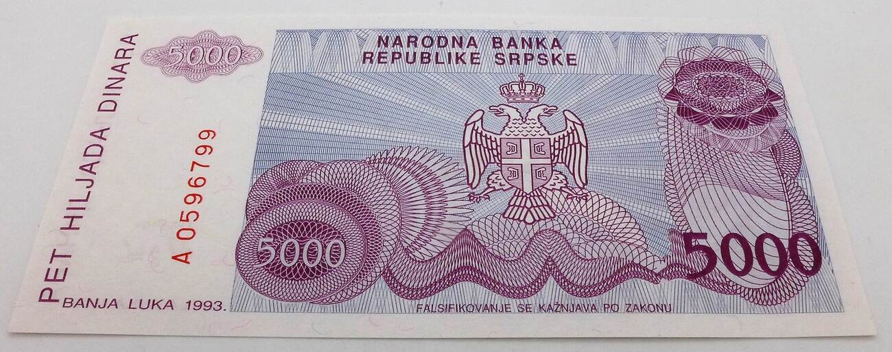 Bosnien Und Herzegowina 5000 Dinara 1993 Bankfrisch MA Shops