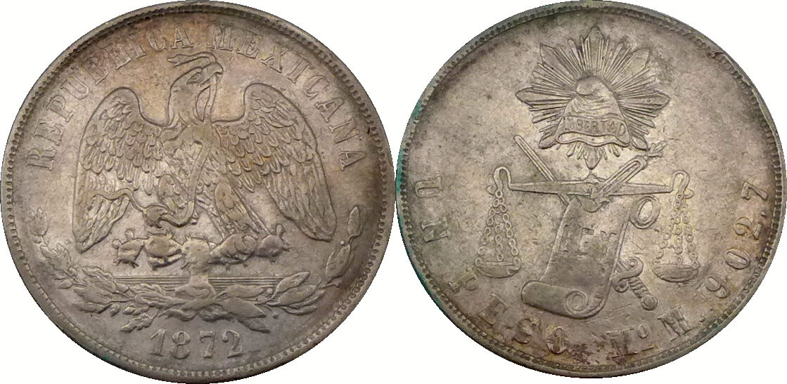 Mexiko 1 Peso 1872 Mo M Un Peso Republica Mexicana Ss Vzgl Mit