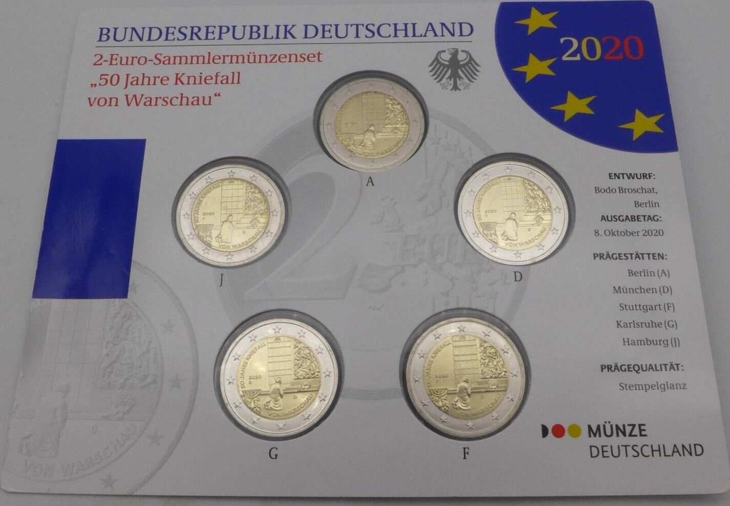 Bundesrepublik Deutschland BRD 10 Euro 5 X 2 Euro 2020 A J 2 Euro