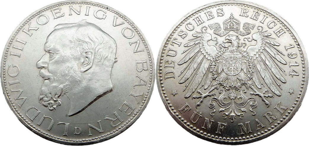 Kaiserreich Bayern 5 Mark 1914 D Ludwig III König von Bayern J 53 Vzgl