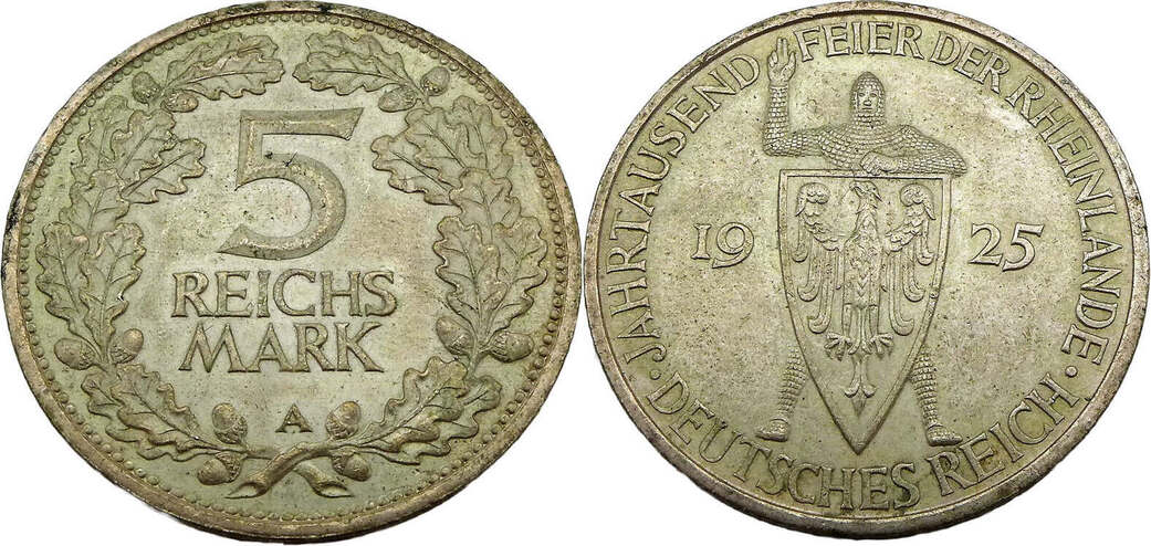 Weimarer Republik 5 Reichsmark 1925 A 1000 Jahre Rheinlande Deutschland