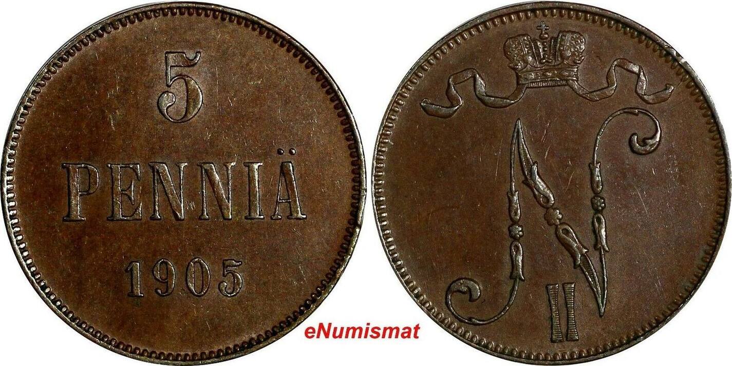 Pennia Finland Nicholas Ii Copper Mintage Better Date Km