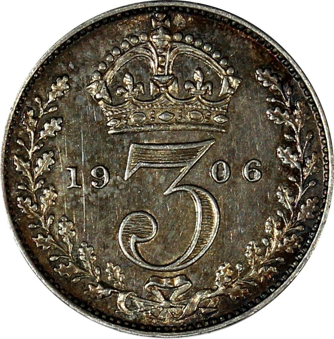 United Kingdom 3 Pence Great Britain Edward VII Silver 1906 Proof Like