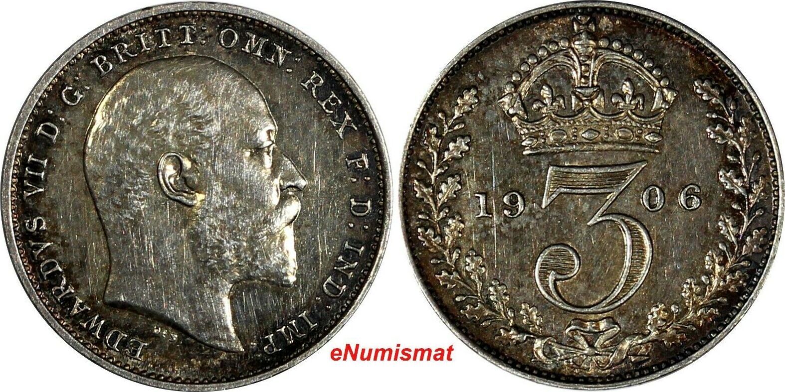 United Kingdom 3 Pence Great Britain Edward VII Silver 1906 Proof Like