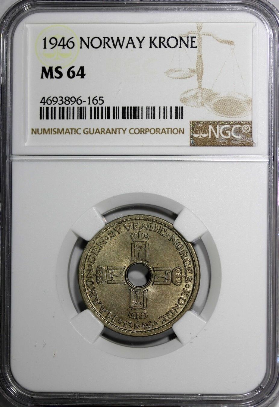 Krone Norway Haakon Vii Copper Nickel Ngc Ms Toned Scarce Km