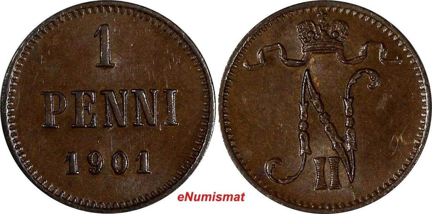 Penni Finland Nicholas Ii Copper Unc Km Unz Ma Shops