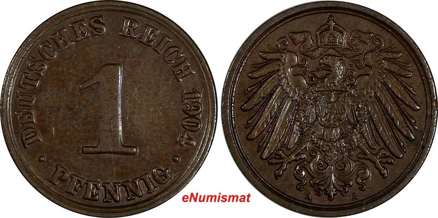 1 Pfennig Germany Empire Wilhelm II Copper 1904 A UNC KM 10 20 183