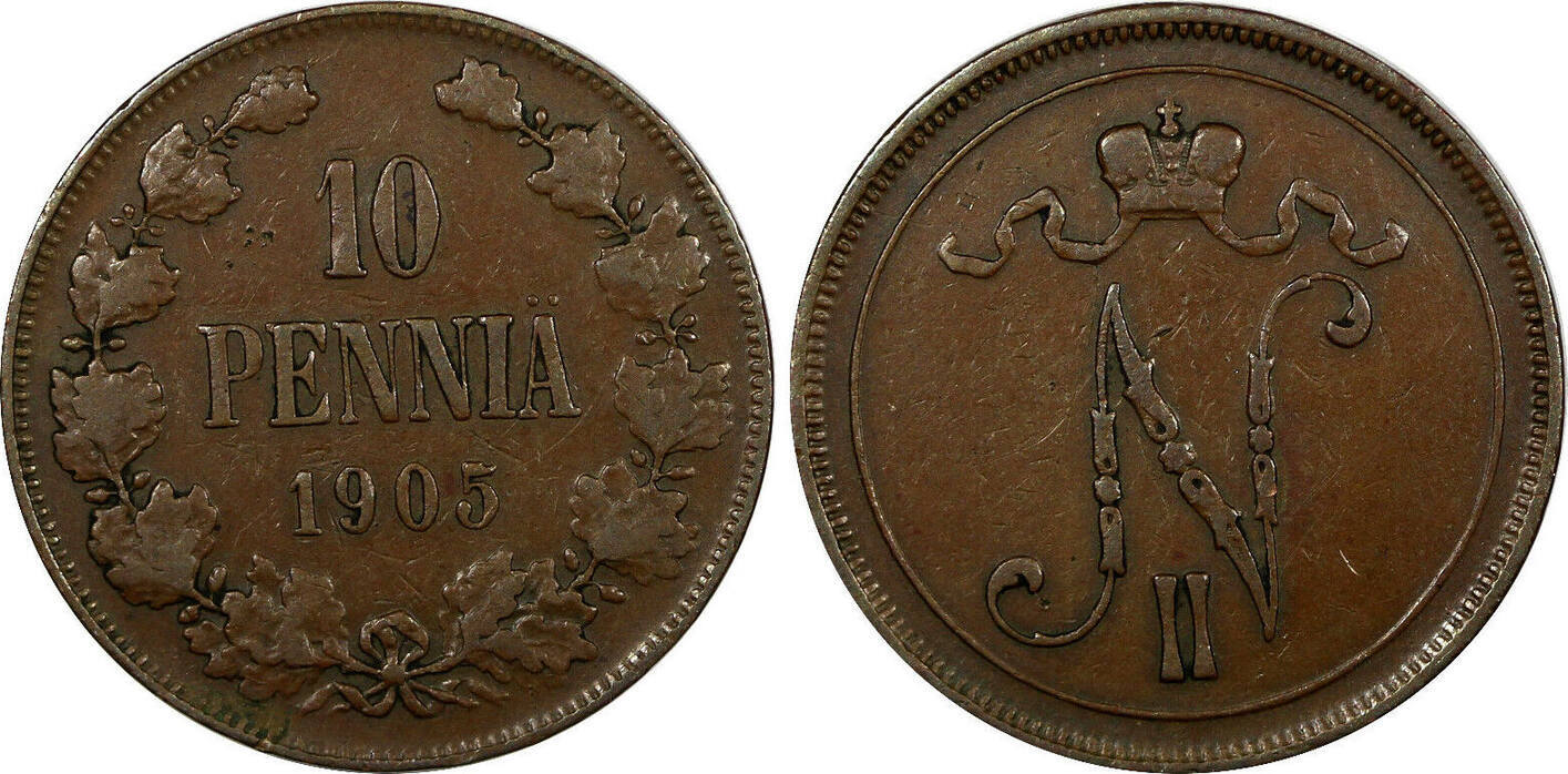 Finland Nicholas Ii Copper Penni Mintage Km