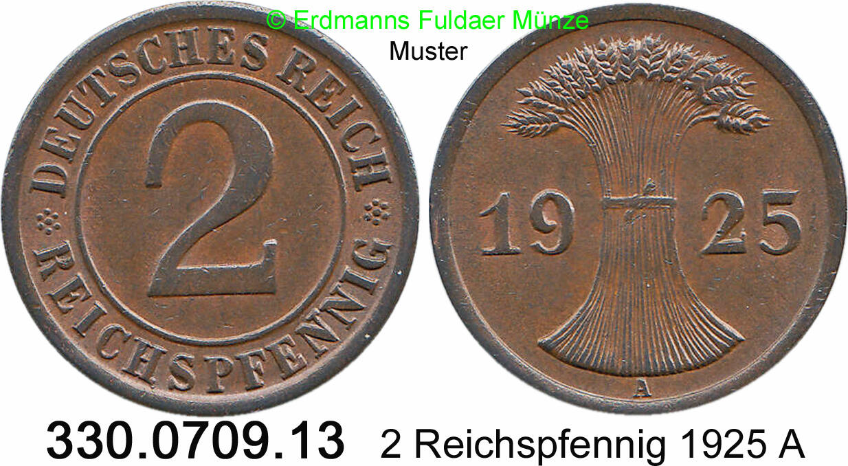 Weimarer Republik 2 Reichspfennig 1925 A J 314 Ähren 330 0709 13 ss