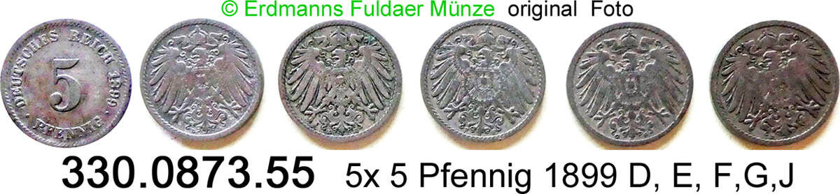 Deutschland Kaiserreich 5x5 Pfennig 1899 D E F G J J 12 großer Adler