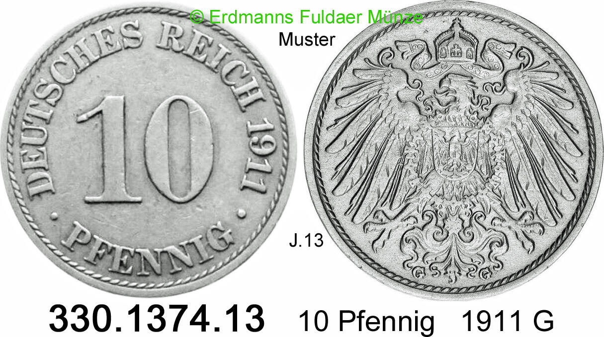 Deutschland Kaiserreich 10 Pfennig 1911G 1911 G J 13 330 1374 13