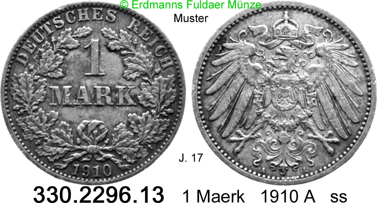 Deutschland Kaiserreich 1 Mark 1910A großer Adler J 17 330 2296 13 ss