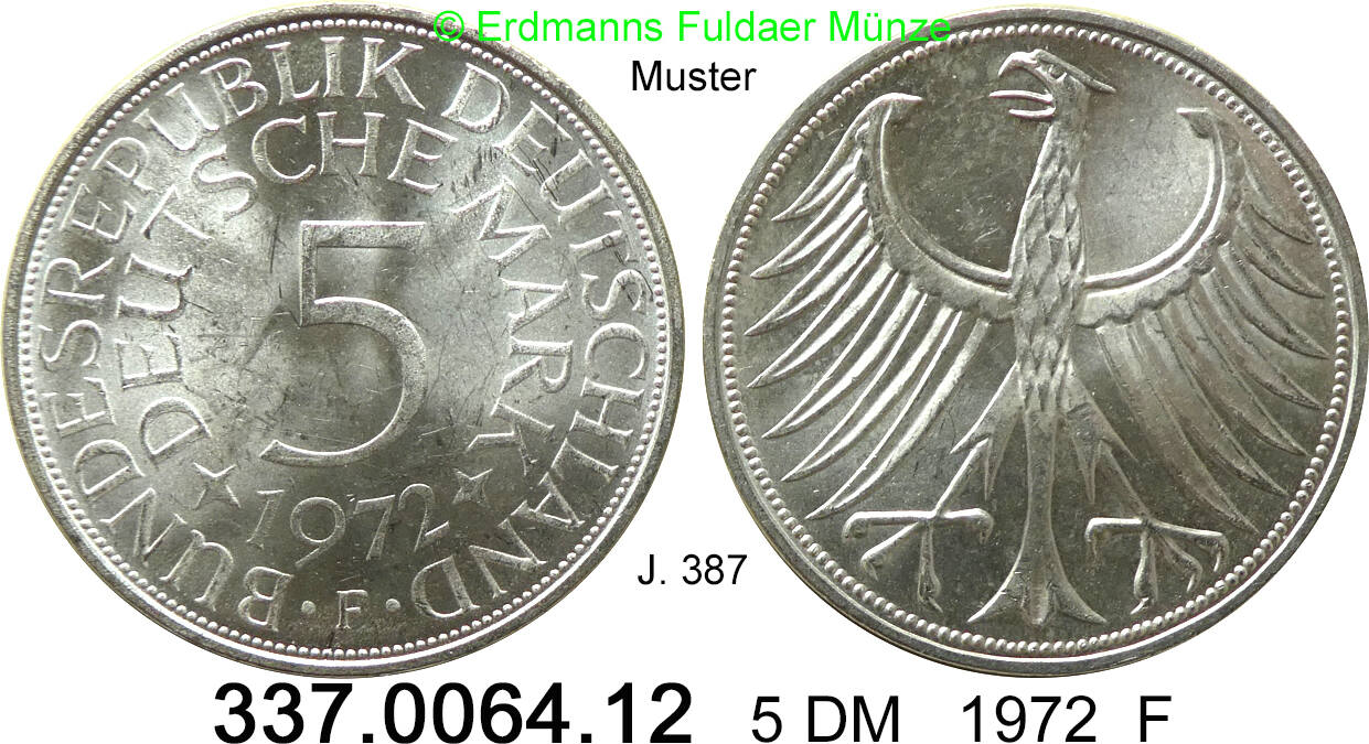 Deutschland BRD 5 DM 1972 F 337 0064 12 Kursmünze Silber J 387 vz unc