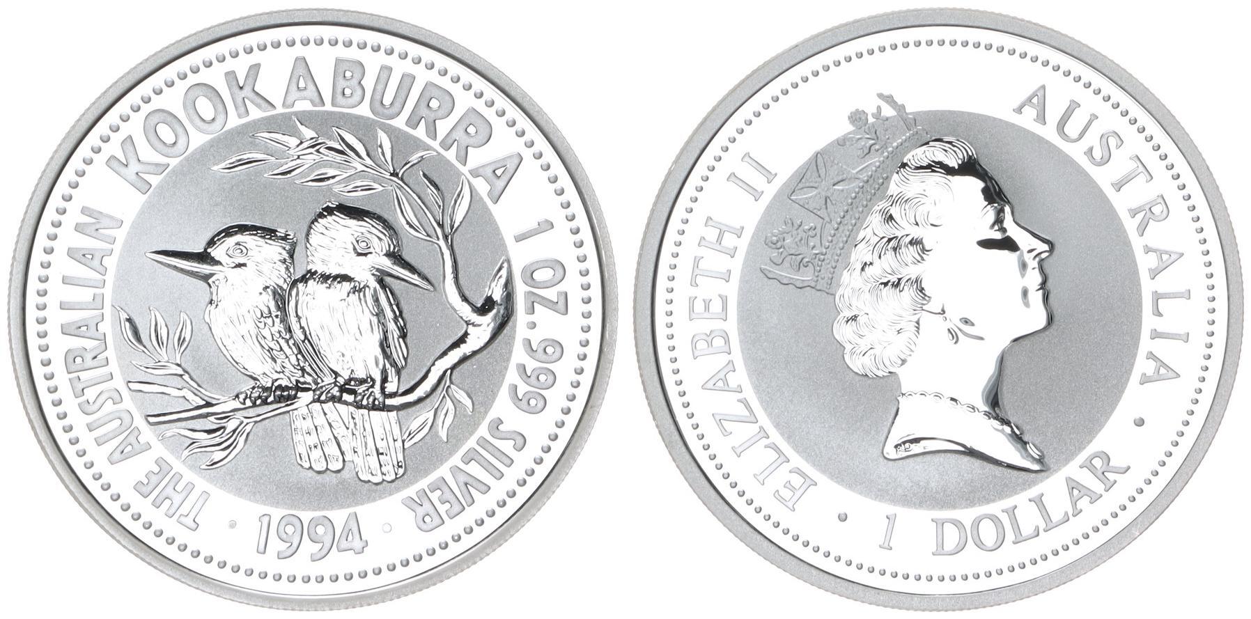 Australien 1 Dollar 1994 Kookaburra 1 Oz Silber Stempelglanz PP