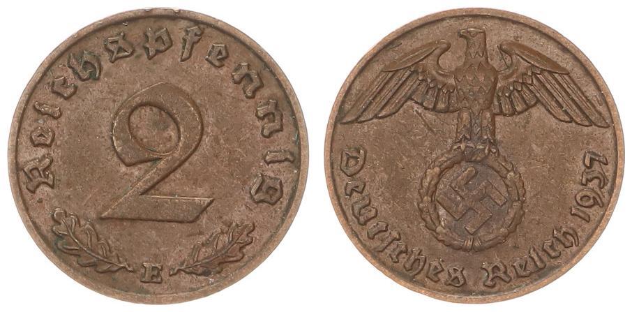 Deutschland 3 Reich 2 Pfennig 1937 E Ss Vz MA Shops