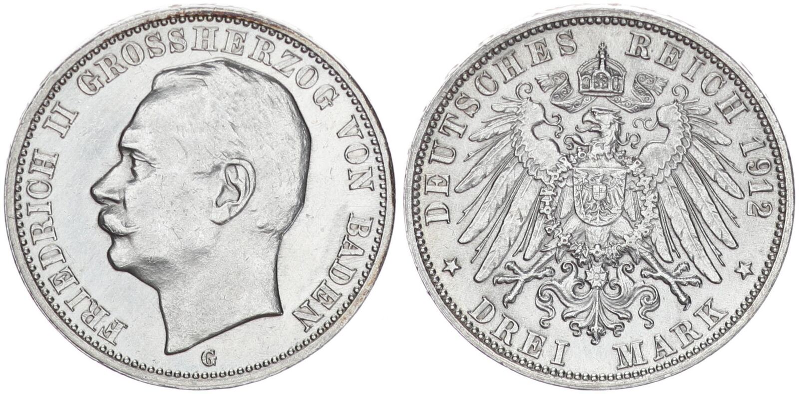 Deutsches Kaiserreich Baden 3 Mark 1912 G 3 Reichsmark Friedrich II