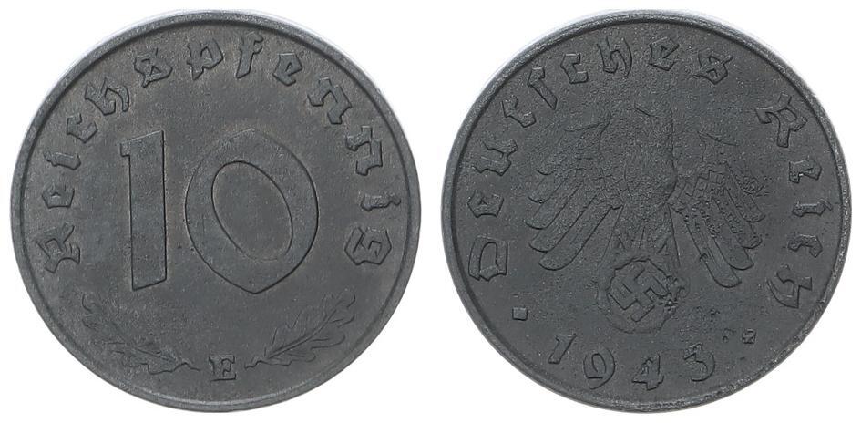 Deutschland Drittes Reich 10 Pfennig 1943 E Ss Vz MA Shops