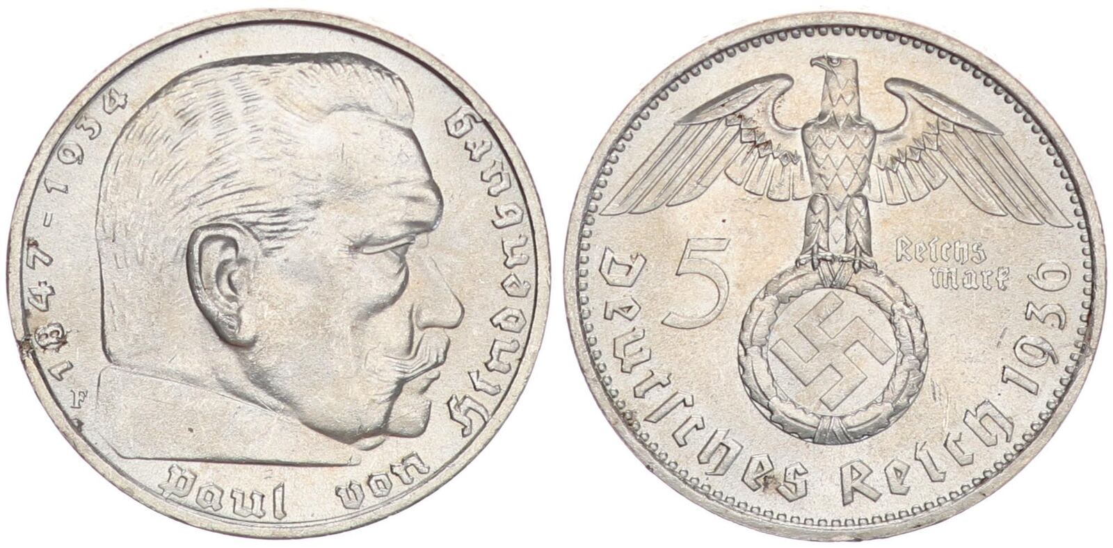 Deutschland Drittes Reich 5 Mark 1936 F 3 Reich 5 Reichsmark Paul