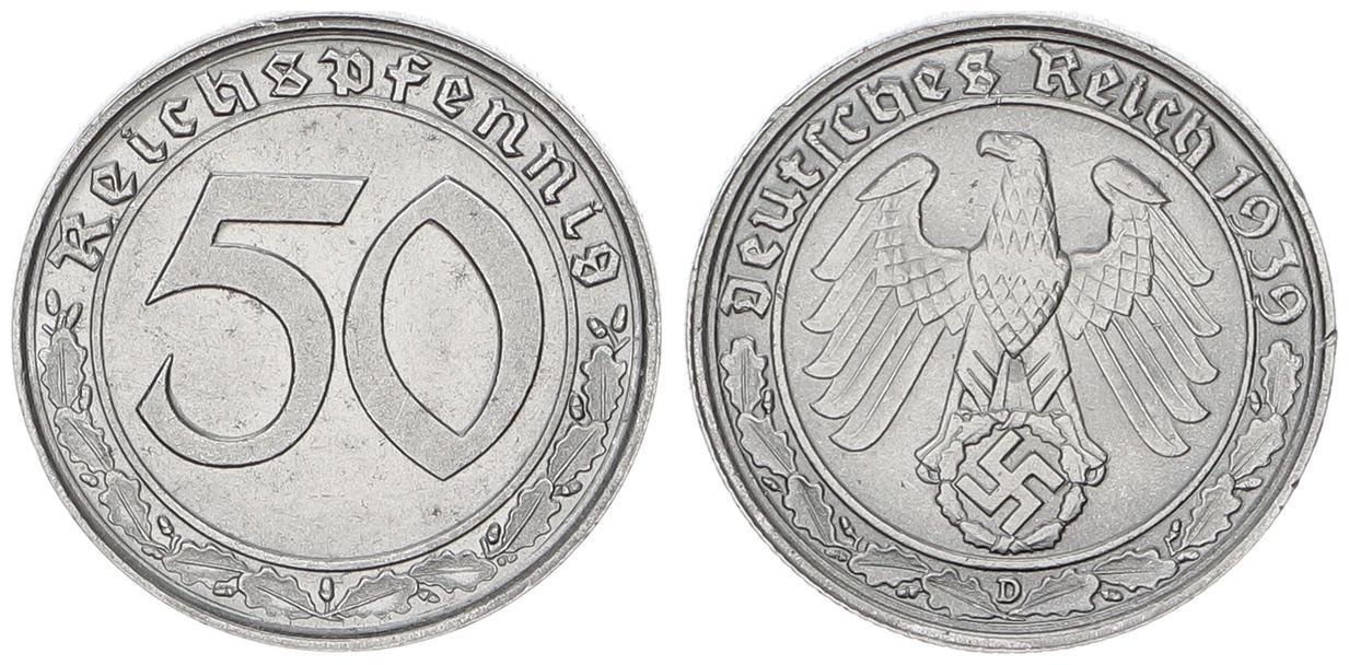 Deutschland Drittes Reich 50 Pfennig 1939 D 3 Reich Vz St MA Shops