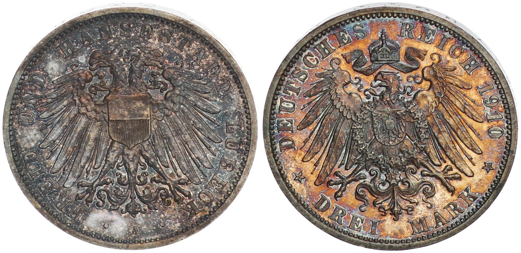 Deutsches Kaiserreich Lübeck 3 Mark 1910 A Hansestadt 3 Reichsmark