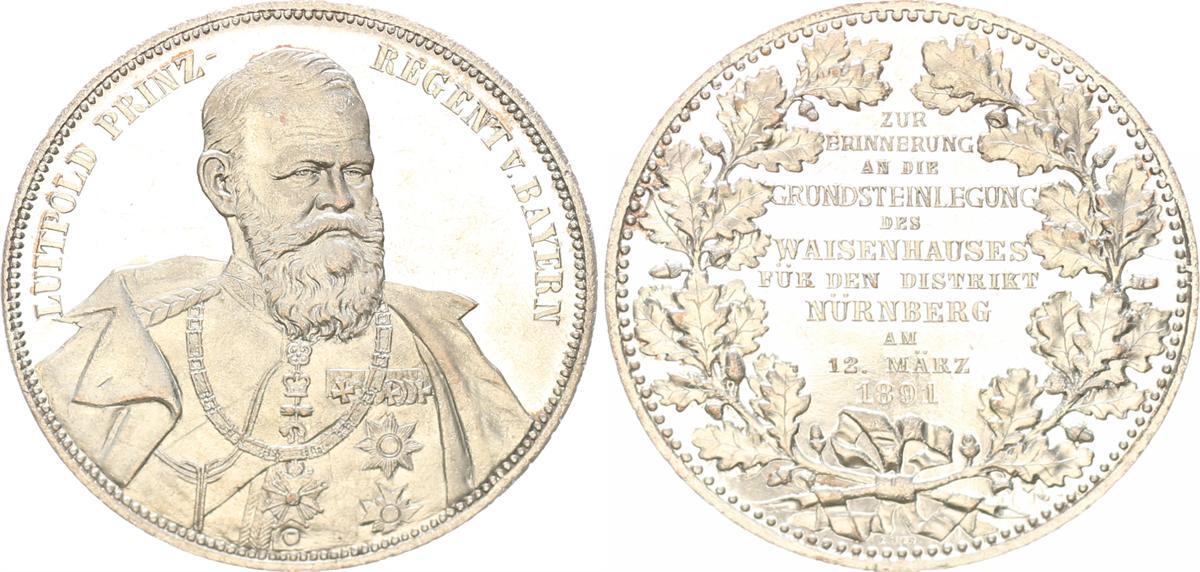 Bayern Nürnberg Silbermedaille 1891 Medaille zur Erinnerung an