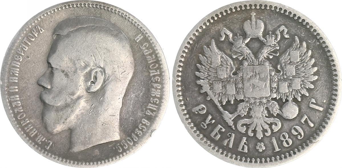 1 Rubel 1897 Russland 1 Rubel Nikolaus II Silber 1897 F Ss Fast Ss