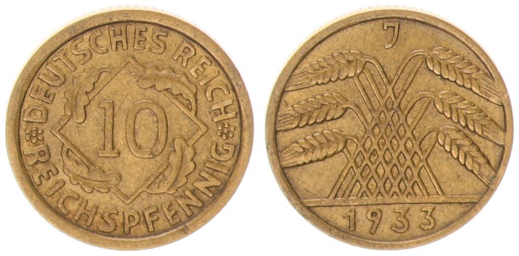 Deutschland WEIMAR WEIMAR 10 Pfennig J 317 1933 J 2 sehr schön