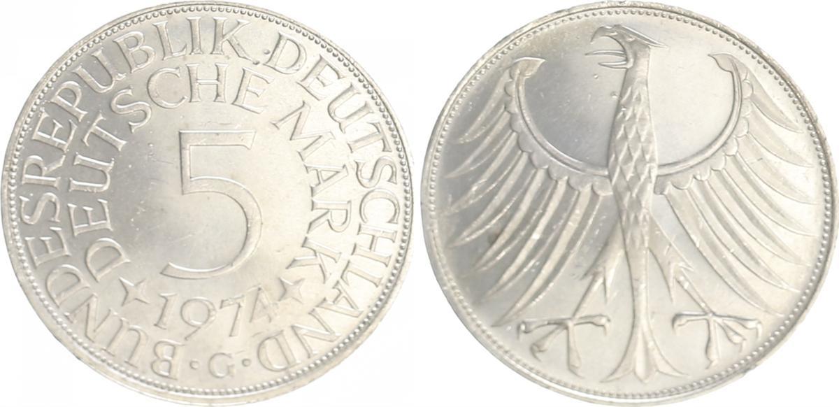 Deutschland 5 DM Fehlprägung 5 DM J 387 Silber Kursmünze 1974 G ohne