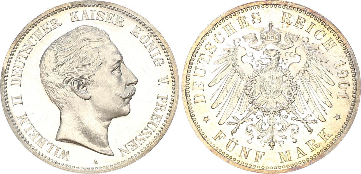 Deutschland Kaiserreich Preußen Preußen 5 Mark Silbermünze 1901 A