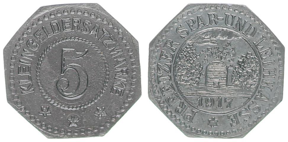 Preetz Kleingeldersatzmarke über 5 Pfennig 1917 vz MA Shops