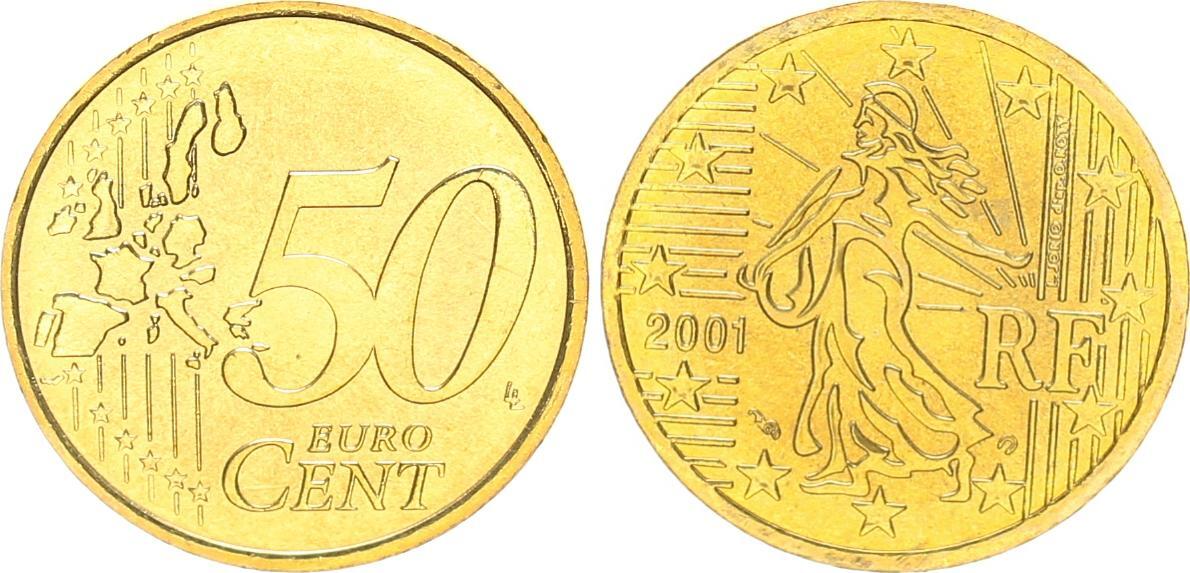 Frankreich 50 Cent Kursmünze 2001 prägefrisch Besseres Jahr MA Shops