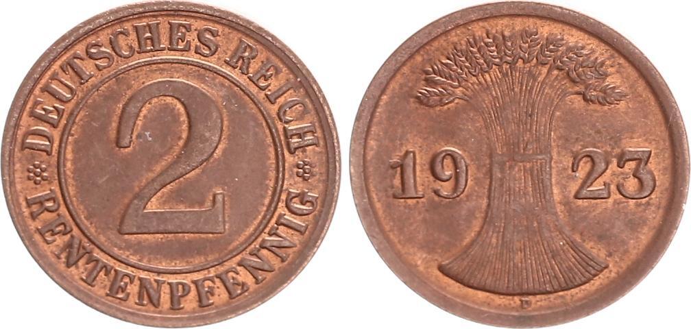 Deutschland Weimar 2 Pfennig Weimar 2 Rentenpfennig 1923 D