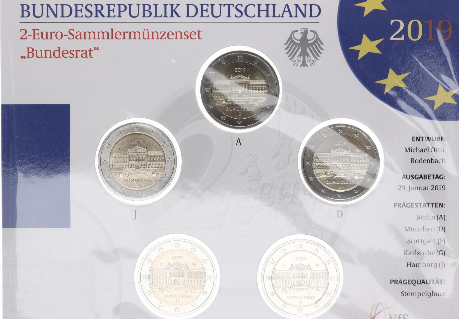 Bundesrepublik Deutschland Offizieller Blister 2 Euro A J Bundesrat