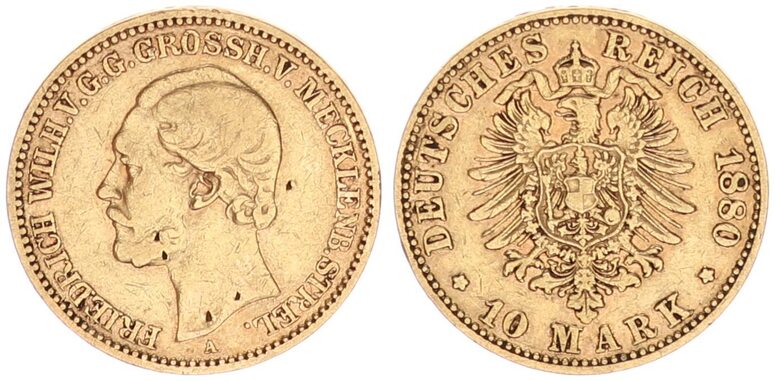 Deutsches Kaiserreich Mecklenburg Strelitz 10 Mark 1880 A Friedrich