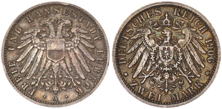 Lübeck Deutsches Kaiserreich 2 Mark Hansestadt Lübeck 2 Reichsmark