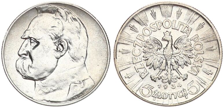 Polen Zweite Republik 5 Zlotych 1934 5 Zloty Josef Pilsudski Ss Vz