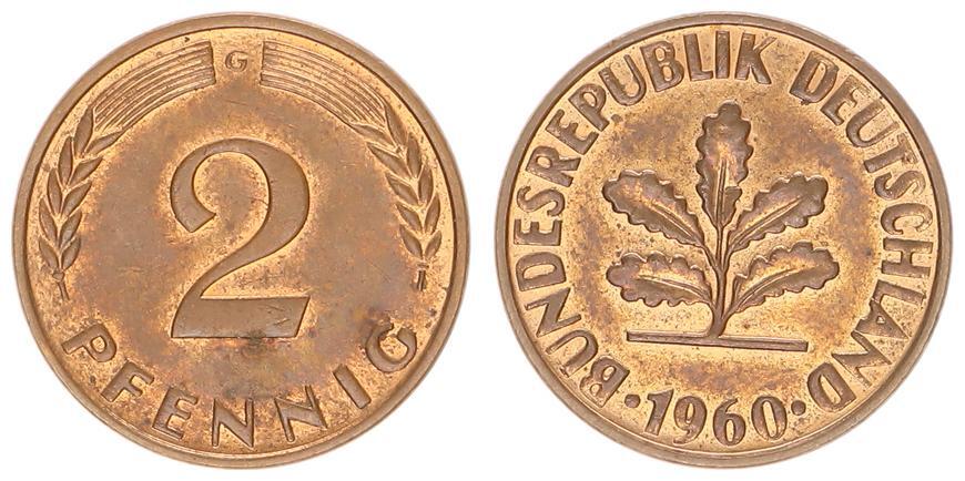 Deutschland BRD 2 Pfennig 1960 G Vz St Prfr MA Shops