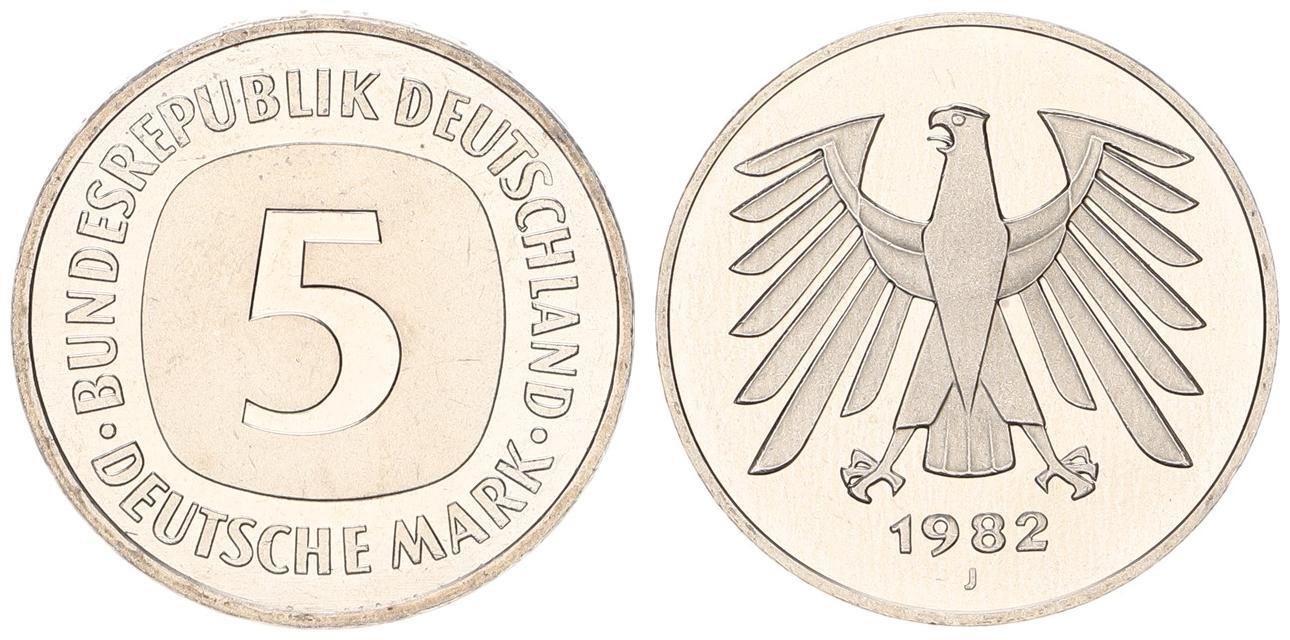 xxx Deutschland Bundesrepublik 5 Mark 5 DM Kursmünze 1982 J TOP