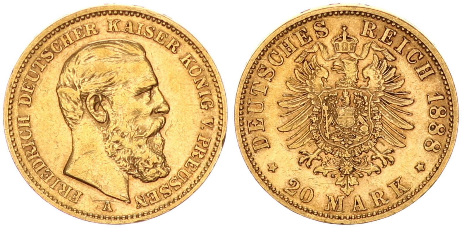 Deutsches Kaiserreich Preussen 20 Mark Gold Preußen 20 Reichsmark