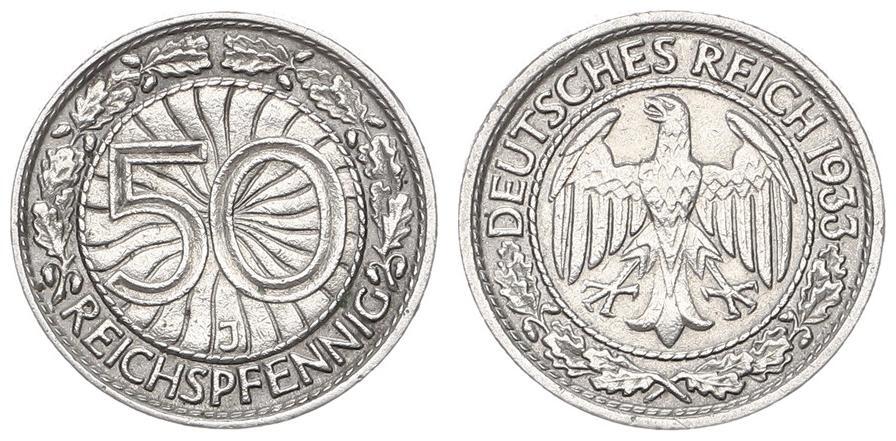 Deutschland WEIMAR 3 Reich 3 Reich WEIMAR 50 Pfennig 1933 J Ss MA