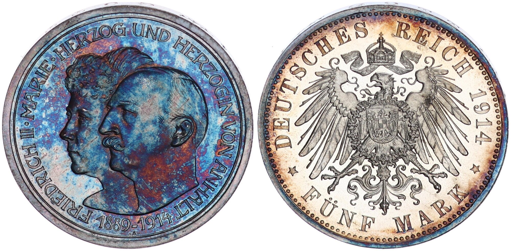 Deutsches Kaiserreich Anhalt 5 Mark 1914 Großherzogthum Anhalt