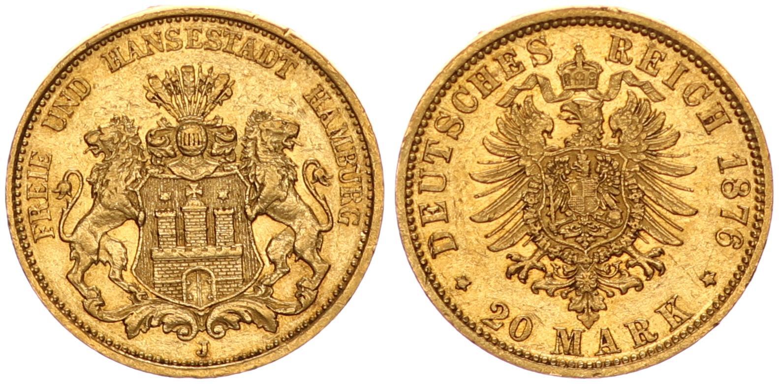 Hamburg Deutsches Kaiserreich Mark Reichsmark Gold J