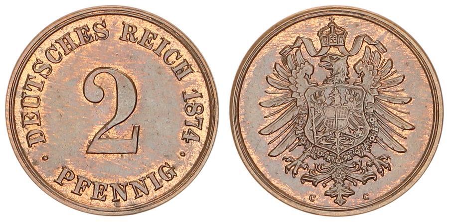 Deutschland Kaiserreich Kaiserreich 2 Pfennig 1874 C Seltene