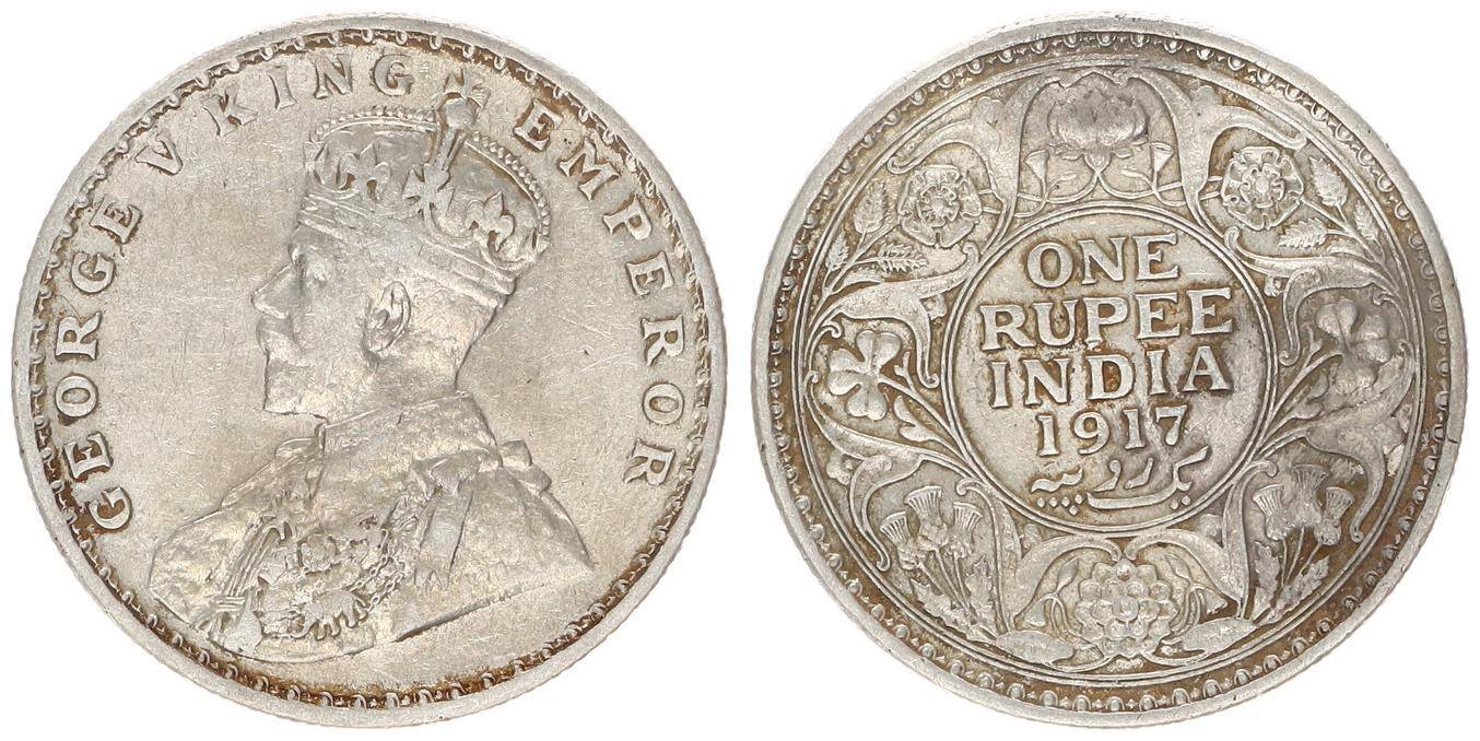 Indien Großbritannien 1917 britisches Indien 1 Rupie Silber Georg V